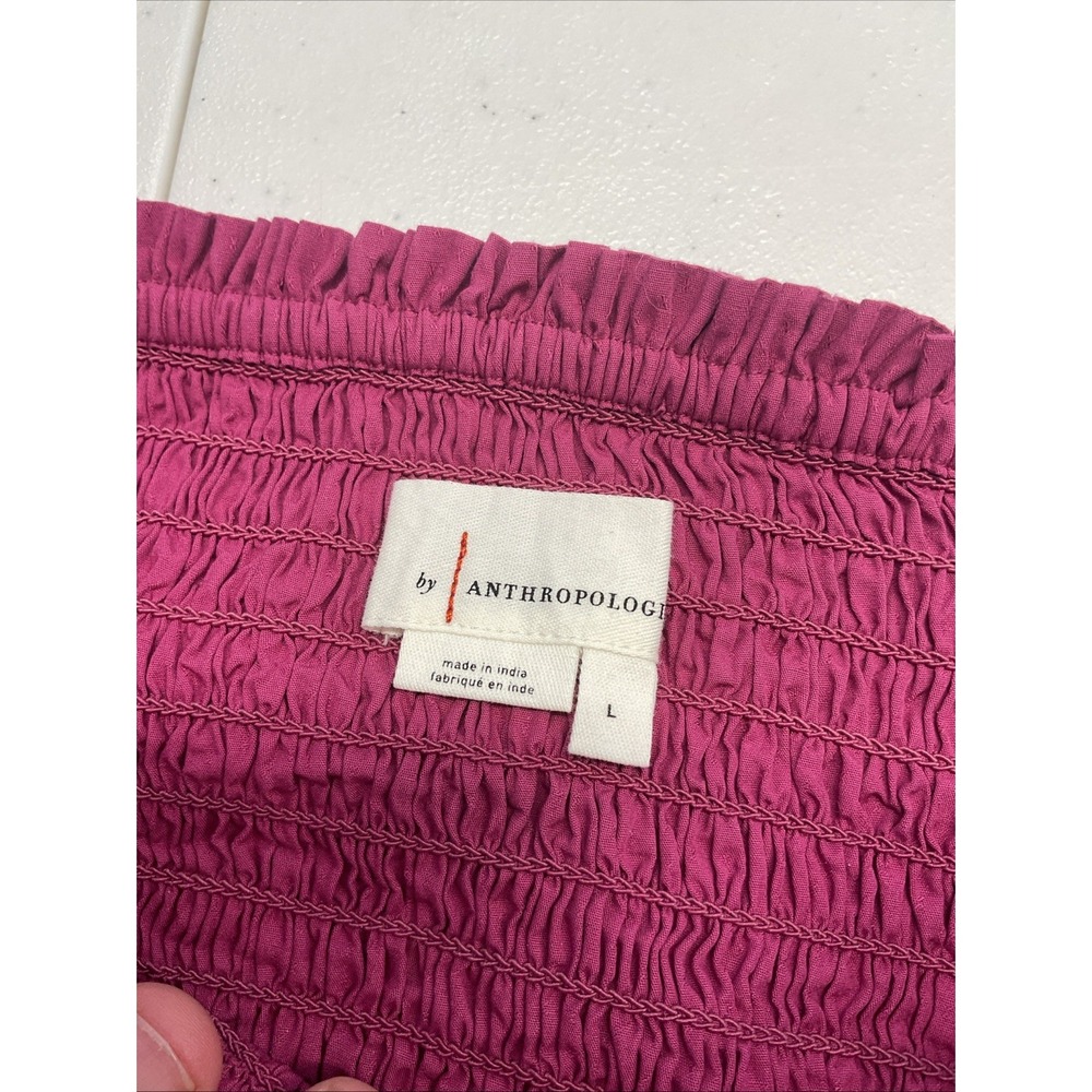 Anthropologie Size L Purple Smocked Ruffle Hem Stretch Cotton Mini Skirt - Picture 3 of 10